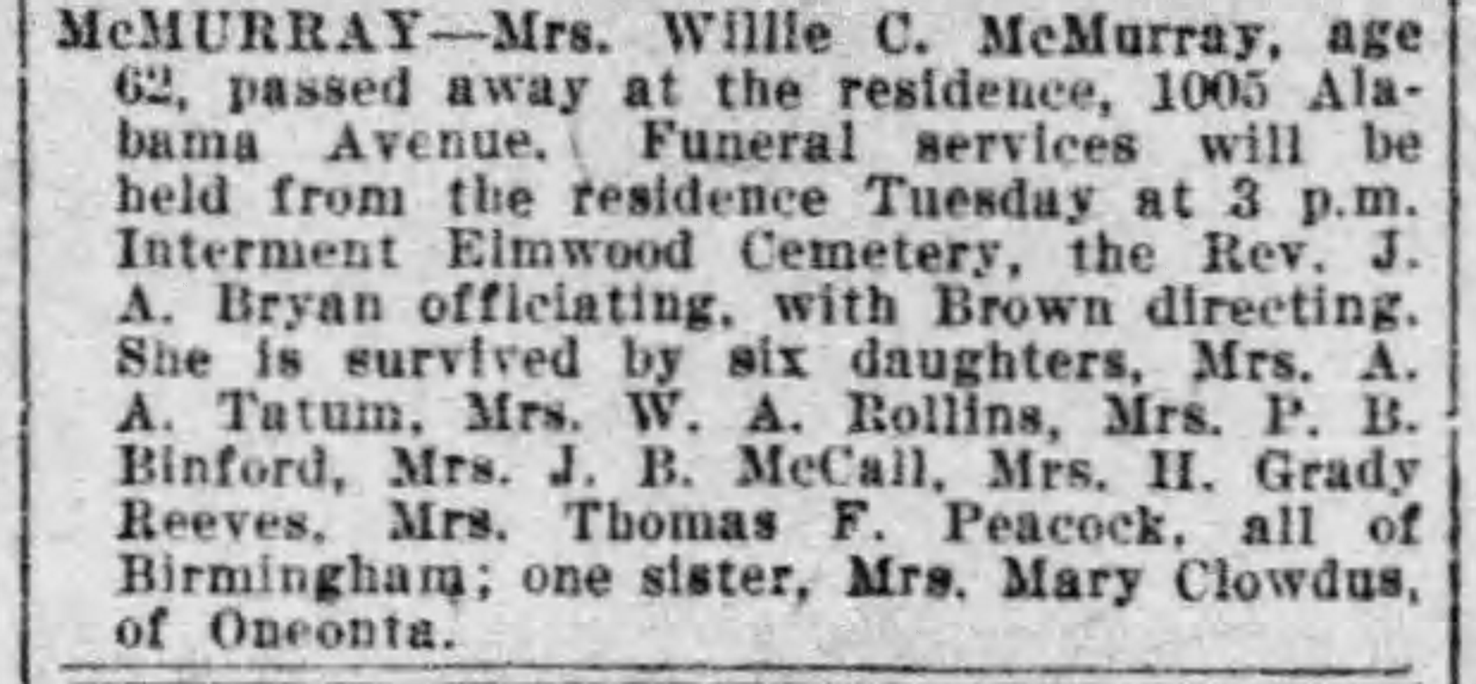 Willie C. McMurray obituary